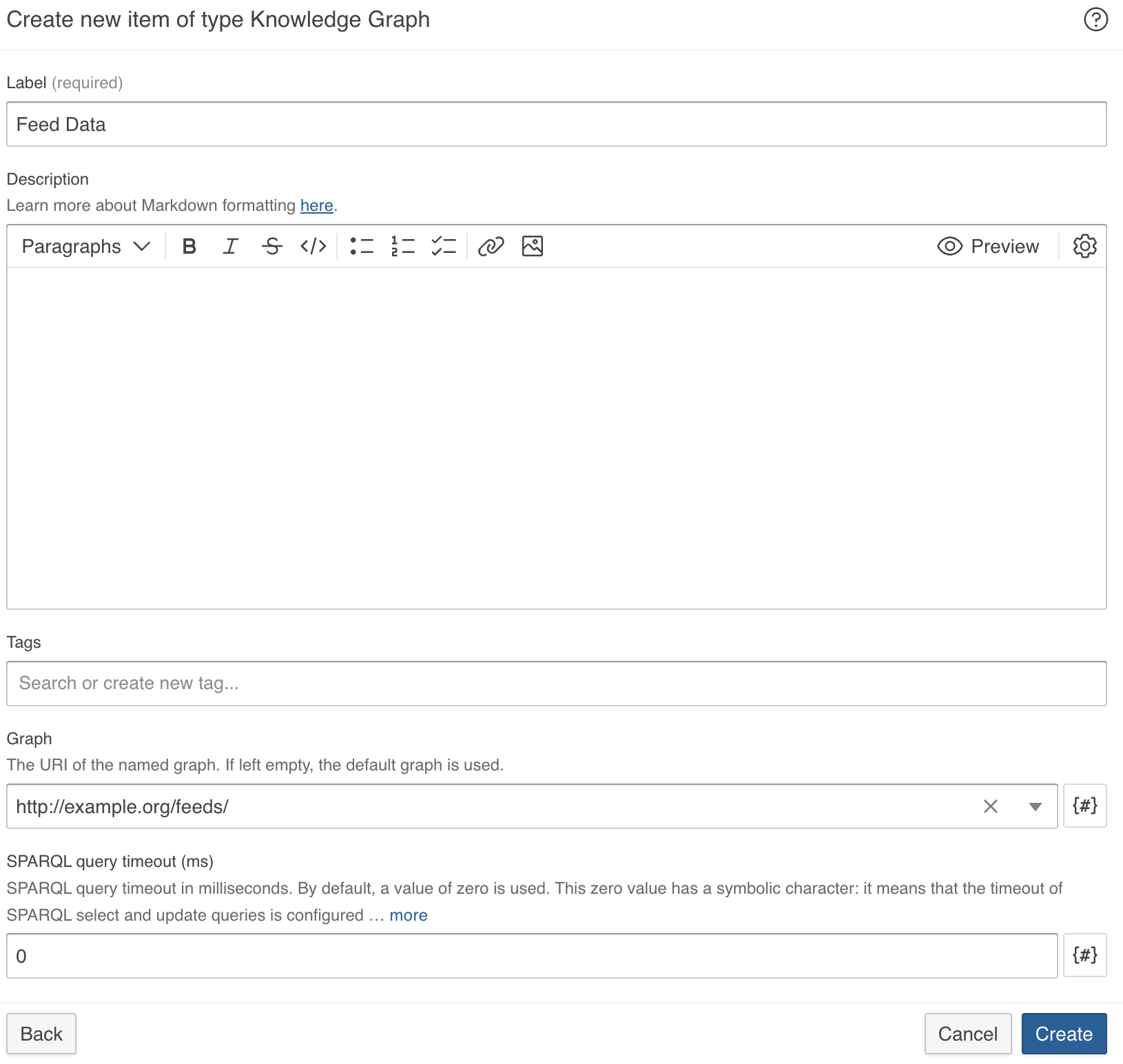 Create knowledge graph dialog
