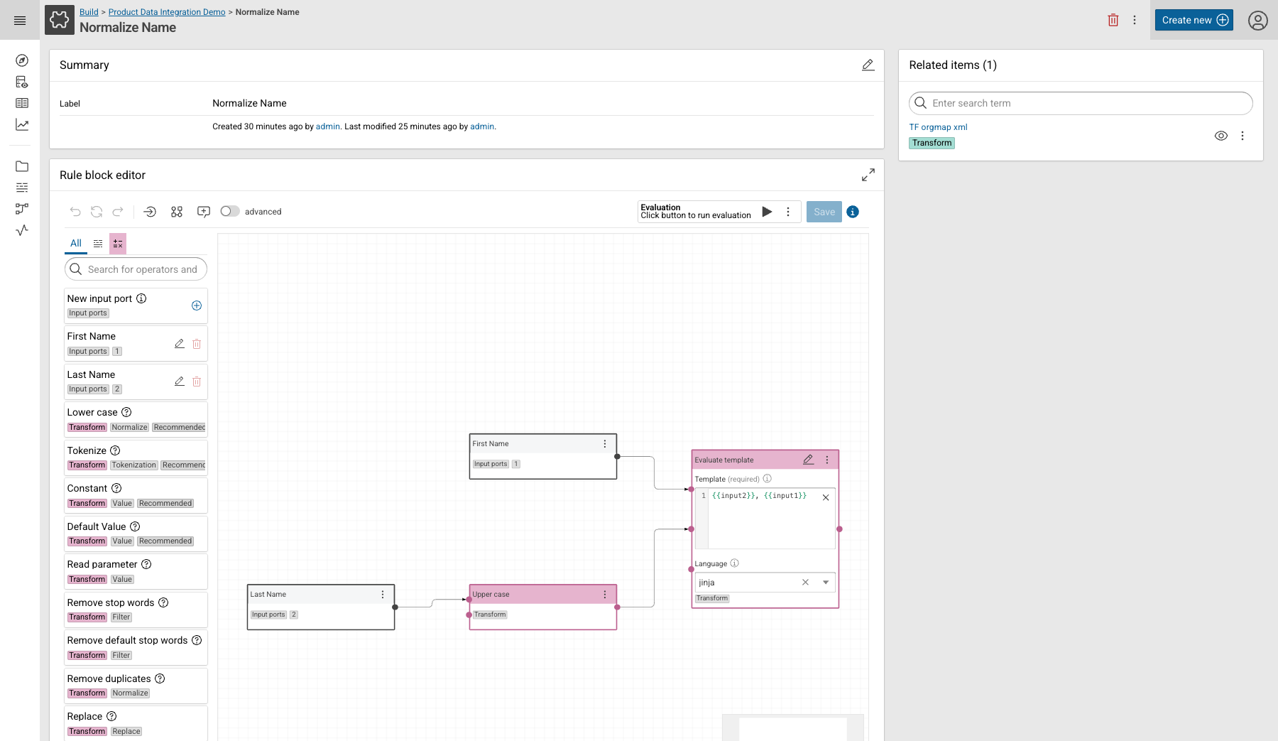 The rule block editor