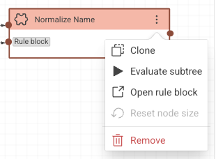 The context menu of a rule block node