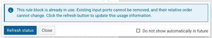 The usage status of a rule block