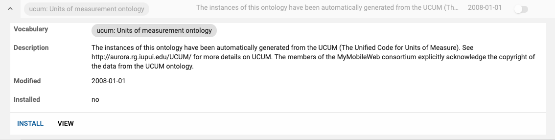 Example of extended information of uninstalled Vocabulary Catalog