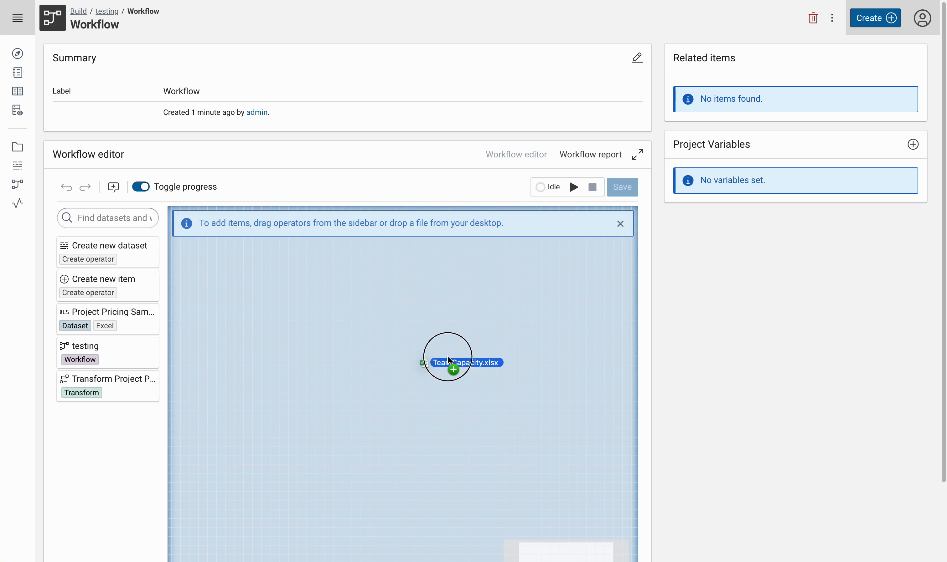 24.2: Build - Add new Datasets to Workflows by File Drag and Drop